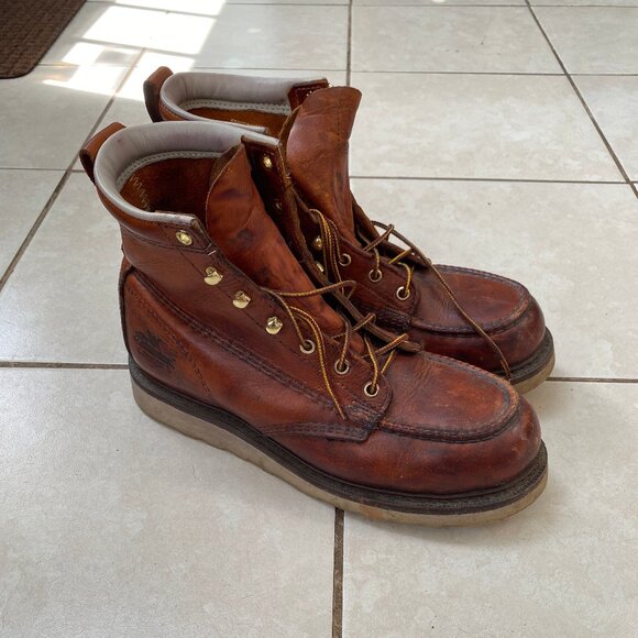 Thorogood ASTM Safety Steel Toe Wedge Sole Tobacco Color 6" Boot Size 8.5 US Men - Picture 4 of 10